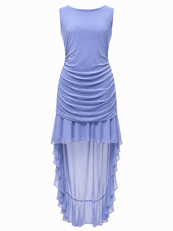 【新品DRESS 962】ドレープアシンメトリーテール前ミニロングドレス ブルー【asos】